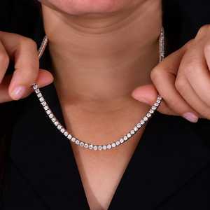 3mm Round Cut Moissanite Diamond Tennis <b>Chain</b> <b>Necklace</b> 10k 14k 18k Solid <b>Gold</b> <b>Rose</b> <b>Gold</b> Silver Mens Womens Jewelry - Product Image 3