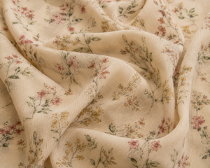 Tissu Crêpe Naturel Plat en Polyester/Coton Dobby Tissé, Décontracté, Biologique, Respirant, Léger, à Motifs Floraux, Écologique et Doux - Product Image 1