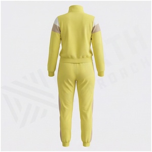 <b>Women</b> <b>Yellow</b> Color Blocking <b>Tracksuit</b> Full Sleeve Stand Collar Zipper Closure Casual Jogger Set Spring Breathable Polyester - Product Image 2