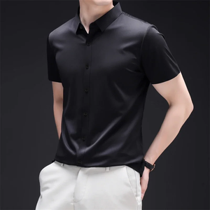 Nouvelle chemise décontractée pour homme à manches courtes, couleur unie, infroissable, confortable, polyvalente pour toutes les saisons - Product Image 5
