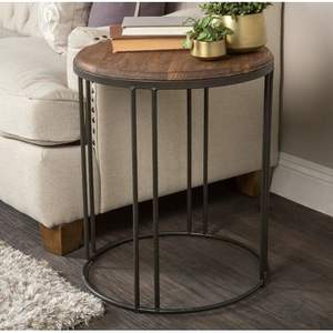 Mesa Auxiliar de Hierro con Tapa de Madera Auténtica, con Textura de Madera Natural y Estructura de Hierro Resistente - Product Image 5