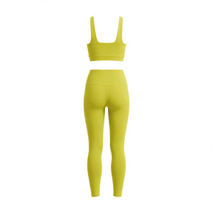 Women's Custom Color Seamless Yoga Set High Waist <b>Leggings</b> Racerback Sleeveless <b>Crop</b> Top Full Length 6-Piece Solid Front - Product Image 2