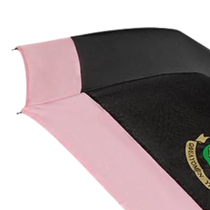 AKA Automatic Mini Hurricane <b>Umbrella</b> <b>Windproof</b> Folding Travel <b>Umbrella</b> Black Pink Embroidered Crest Compact Design - Product Image 3