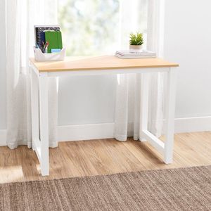 Scrivania per Computer 40 Pollici in Legno e Metallo, Tavolo da Scrittura in Teak Naturale con Struttura Bianca - Product Image 1