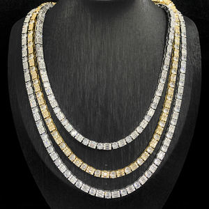 Luxury 925 Silver Moissanite Emerald Cut <b>Statement</b> <b>Necklace</b> Rhodium Plated Unisex Everyday Wear Chain Jewelry - Product Image 2