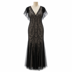Elegant Black Embroidered Mesh Evening Gown for Women V Neck Flutter Sleeve Formal Maxi Dress Party Wedding Guest Prom Dress - Product Image 1