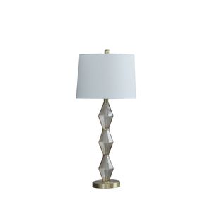 Lampada da tavolo Emil Moderne Geometric Light da 29,5 pollici in vetro testurizzato ambra con finitura oro spazzolato - Product Image 1