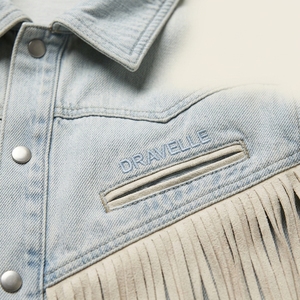 Veste en jean délavé personnalisée avec franges en daim et pompons, style western, fabricant OEM ODM, manteau unisexe sur mesure pour camionneur - Product Image 6