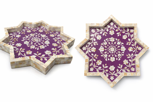 Bandeja Decorativa de Lujo Moderna con Incrustaciones de Madreperla (MOP) en Forma de Estrella, Hecha a Mano con Madera/MDF y Mosaico Floral, Personalizable - Product Image 2