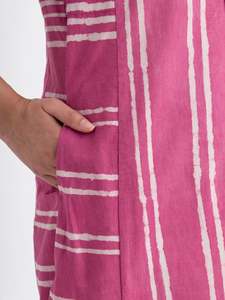 Pink Striped Dot A-Line Midi <b>Dress</b> With <b>Short</b> Sleeves Crew Neck Loose Fit Casual <b>Summer</b> Wear Woven Cotton Fabric Beautiful - Product Image 4