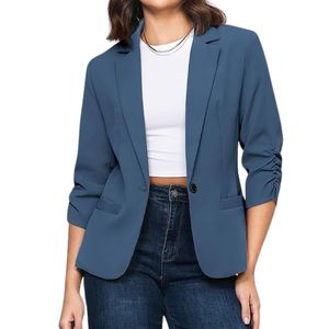 Blazer ajusté noir jais pour femme, à bouton unique, poches à rabat, en microfibre respirante et dense, pour les trajets quotidiens modernes - Product Image 4