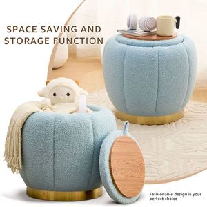 Pouf Moderno Rotondo Floreale con Contenitore, Morbido e Imbottito in Velluto Teddy, Poggiapiedi con Tavolino d'Appoggio e Supporto per Piante, Poggiapiedi Floreale - Product Image 3