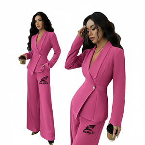 Conjunto de Blazer y Pantalones Slim de Último Diseño, Cierre Cruzado con Botones, Tejido de Algodón y Poliéster, Lona de Ganchillo, Color Sólido, Formal para Mujer - Product Image 6