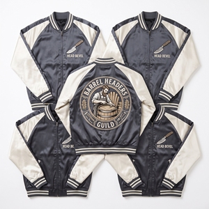 Chaqueta Bomber de Satén al por Mayor con Cremallera, Mangas Raglán, Color Carbón Crema, Bordado en la Espalda, Estilo Universitario - Product Image 1
