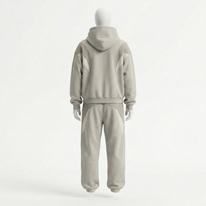 Ensemble de survêtement d'hiver léger personnalisé en usine, avec sweat à capuche zippé réfléchissant 3M et coupe-vent en coton - Product Image 2