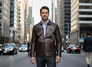 Zarina Wear Men Genuine Leather Motorcycle <b>Jacket</b> Dark Brown Office <b>Smart</b> Casual Zip Minimal Design OEM Embroidered Front - Product Image 6