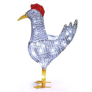 2FT Pre-Lit Christmas Rooster Ornament Weather-Proof Plush Outdoor Decor 50 LED White for Home & Yard Holiday Yard Decorations - Product Image 1
