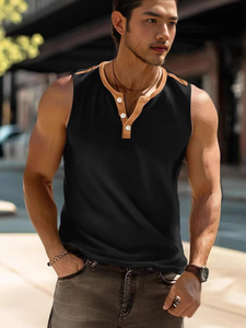 <b>Men's</b> New Arrival Breathable Knitted Spandex/Cotton Animal Print Sporty Crew Neck Sleeveless ODM Front Logo High Street Tank <b>Top</b> - Product Image 2