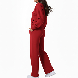 ชุดจ็อกเกอร์ขายส่งแบบเข้าชุด OEM ชุดออกกำลังกายผู้หญิง ปักโลโก้ ไหล่ตก ซิป ชุดวอร์มผ้าฝ้าย - Product Image 6