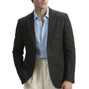 Blazer de Lino Negro Carbón para Hombre, Traje a Medida de Un Solo Botón, Corte Entallado, Formal, Casual de Negocios, para Bodas y Fiestas - Product Image 1