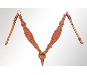 Cabezada, pechopetral y riendas de cuero tópico estilo western con diadema de tejido de cesta grabado a mano, fabricante indio - Product Image 2