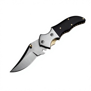 Couteau pliant artisanal DIY en acier Damas à lame coulissante, avec étui en cuir OEM, pour la chasse, le camping et la survie, lame Drop Point - Product Image 1