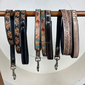 Pretty High Quality OEM Luxury Pet Leash <b>Tooled</b> Leather Adjustable Personalized Black <b>Plain</b> Leather with Floral Design Dog Lead - Product Image 6