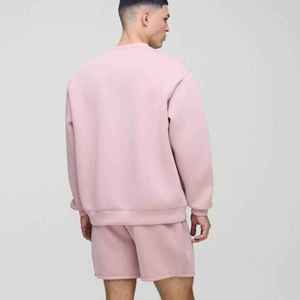 Sudadera de Felpa Extra Grande para Hombre, Color Rosa, Cuello Redondo, Corte Regular, Informal, para Otoño, Transpirable, Tejida, de Color Sólido - Product Image 4