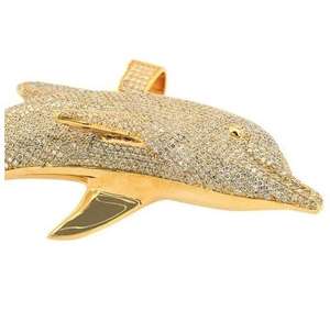 จี้รูปโลมาประดับเพชรโมอิสซาไนต์ สไตล์ฮิปฮอป เคลือบทอง ดีไซน์หรูหรา สร้อยคอรูปสัตว์ - Product Image 3