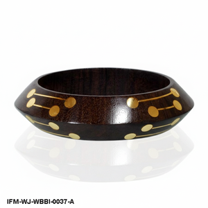 Brazalete de Madera Oscura Hecho a Mano con Incrustaciones de Latón, Brazalete de Madera Geométrico Estilo Boho, Joyería Étnica Minimalista para Mujer - Product Image 2