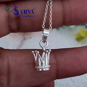 Collar con Colgante de Corona de Plata de Ley 925, Collar con Dije de Corona de Rey y Reina Hecho a Mano, Regalo de Joyería para Mujeres y Hombres - Product Image 3