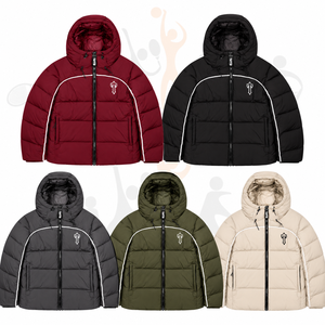 Doudoune coupe-vent bordeaux pour homme avec capuche et logo – Manteau matelassé tendance pour l'hiver – Vêtement d'extérieur streetwear - Product Image 5