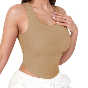 Débardeur court noir côtelé pour femme, col licou, sans manches, couleur unie, style décontracté, respirant - Product Image 1