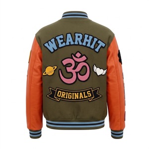 MAX WORLD ENTERPRISES Men's Blue <b>Yellow</b> Color Block Thick Winter <b>Wool</b> Varsity Jacket Stand Collar Embroidered Logo Streetwear - Product Image 4