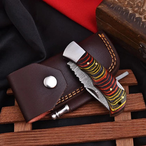 Navaja de bolsillo plegable de acero de Damasco hecha a mano con mango de resina multicolor y pasadores de latón - Proveedor mayorista al por mayor - Product Image 2