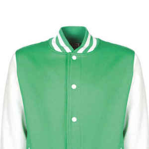เสื้อแจ็คเก็ตวาร์ซิตี้สีเขียวขาวสำหรับผู้ชาย สไตล์ลำลอง แนวเบสบอล ทรงบอมเบอร์ สีพื้น ปกคอพับ ทรงปกติ เหมาะสำหรับใส่ในฤดูใบไม้ร่วง - Product Image 2