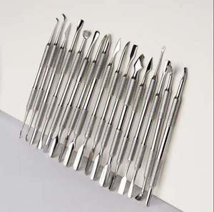 High End Russian Manicure Cuticle Pusher <b>Set</b> Kit Silver Angled <b>Square</b> Flat Mini 420 Stainless Steel - Product Image 3