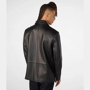 Classic Genuine Sheep Skin Leather Bomber Jacket Men High Quality Stand Collar Waterproof Eco-Friendly Winter Front Customizable - Product Image 5