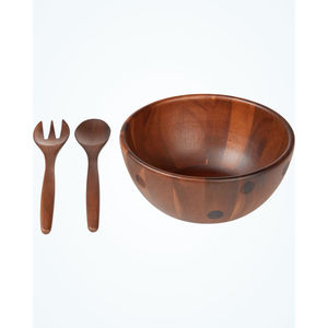 Ensemble de saladiers élégants en bois, grand saladier en bois avec fourchette et cuillère, saladier artisanal en bois pour fruits et salades. - Product Image 4