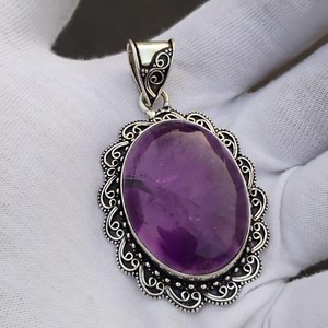 Beautiful Amethyst Oval Cut Pendant 925 Sterling Silver Handmade IGI Certified Luxury Elegant Design Jewelry Gift for Women - Product Image 3
