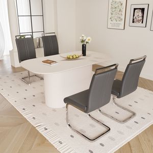 Set da Pranzo 4 Pezzi: Tavolo in MDF Stile Moderno Medievale Crema da 160 cm con Sedie Senza Braccioli in PU e Gambe in Metallo Placcato Argento per Sala da Pranzo - Product Image 2