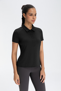 Chemise à manches courtes pour femme SOSH4, bleu clair uni, séchage rapide, polyester respirant, vêtements de sport d'extérieur, haut de golf - Product Image 3