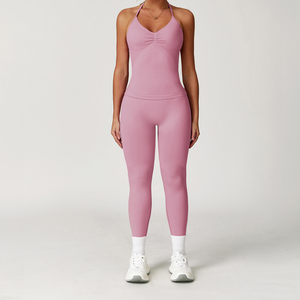 Conjunto de Yoga de 2 Piezas, Cuello en V, Cintura Alta, Largo Completo, Ropa Deportiva sin Costuras, Elástica en 4 Direcciones - Product Image 2
