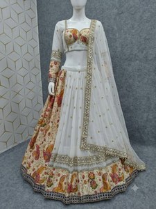 LAUNCHING IN <b>WHITE</b> COLOUR <b>LEHENGA</b> CHOLI WITH DUPTTA EMBOSSED WORK - Product Image 3