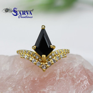 Bague en onyx noir naturel, argent sterling 925, zircon, plaqué or, élégante, classique, bague de fiançailles, bague de cocktail pour femmes - Product Image 5
