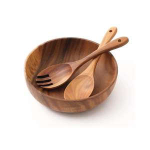 Tazón de madera natural para servir ensalada, fruta, pan, pasta, aperitivos, plato rústico hecho a mano para la mesa de cocina o comedor. - Product Image 3
