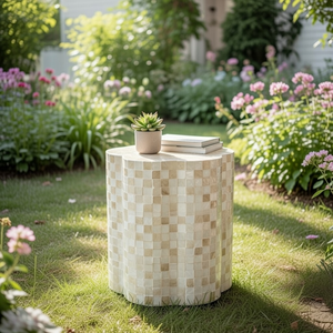 Mesa de Centro Redonda Personalizada al por Mayor con Incrustaciones de Concha, Mesa de Centro con Mosaico de Concha Capiz Azul para Decoración de Interiores del Hogar - Product Image 2