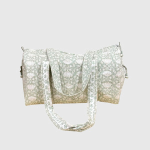 Sac de voyage à motif floral vert avec fermeture éclair, grande capacité, sac fourre-tout de voyage en textile, style week-end - Product Image 5