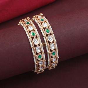 Krisha Polki Designer Wedding Bangles-Trendy Zinc Alloy & Brass Jewelry with Diamond & Pearl Accents - Product Image 1