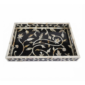 Ensemble de plateaux de service rectangulaires de luxe en nacre incrustée, beige, mosaïque, pour table basse, ottoman, hôtel, décoration intérieure - Product Image 2